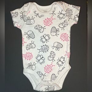 Mon Cheri White Bodysuit with Pink and Black Bug Print